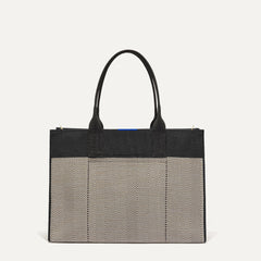 PLP |The Classic Tote in Black Herringbone, shown from the front. 
