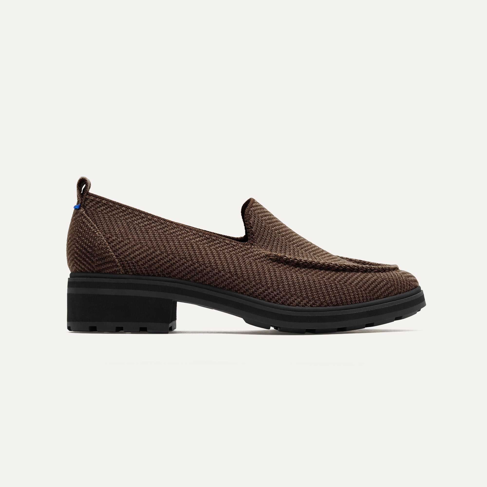 The Lug Loafer in Brown Herringbone shown from the side.