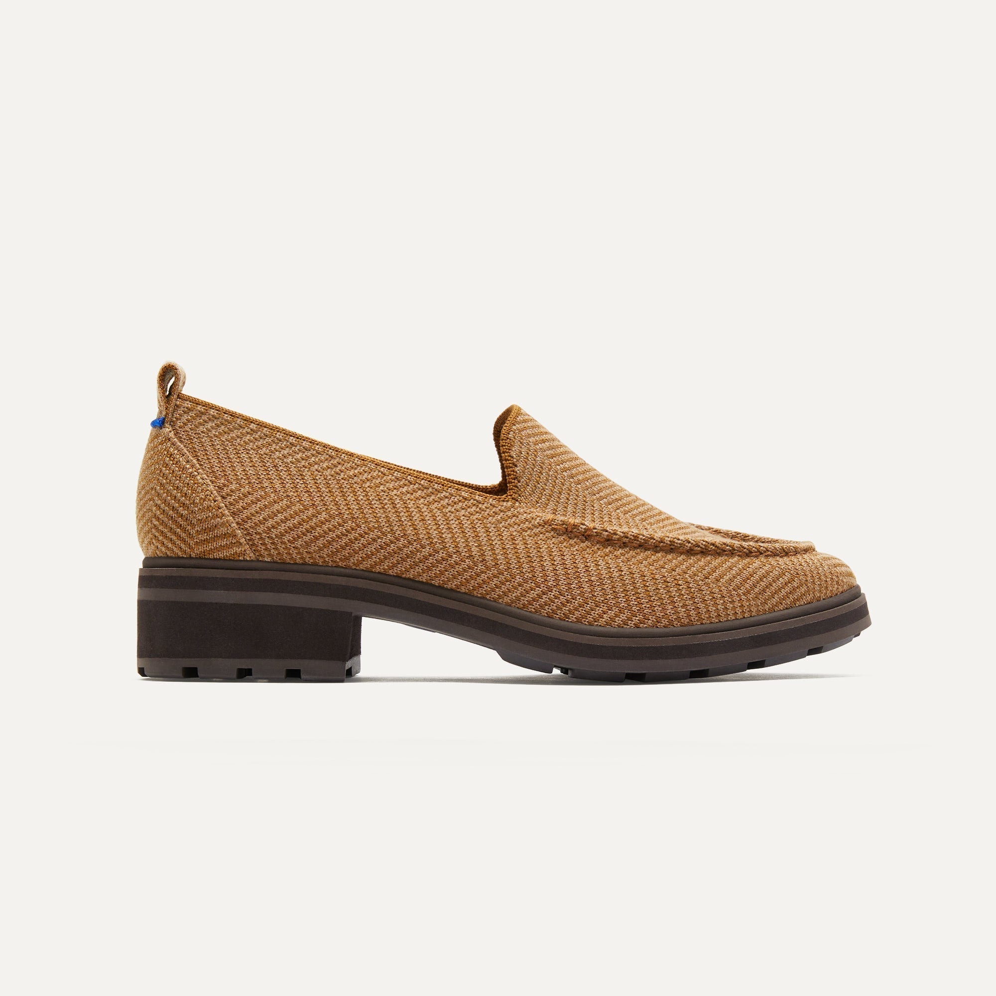 The Lug Loafer in Teak Herringbone shown from the side.