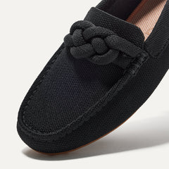 Close up of the toe and vamp of The Braid Driver in Black.