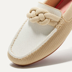 Close up of the toe and vamp of The Braid Driver in Cappuccino.