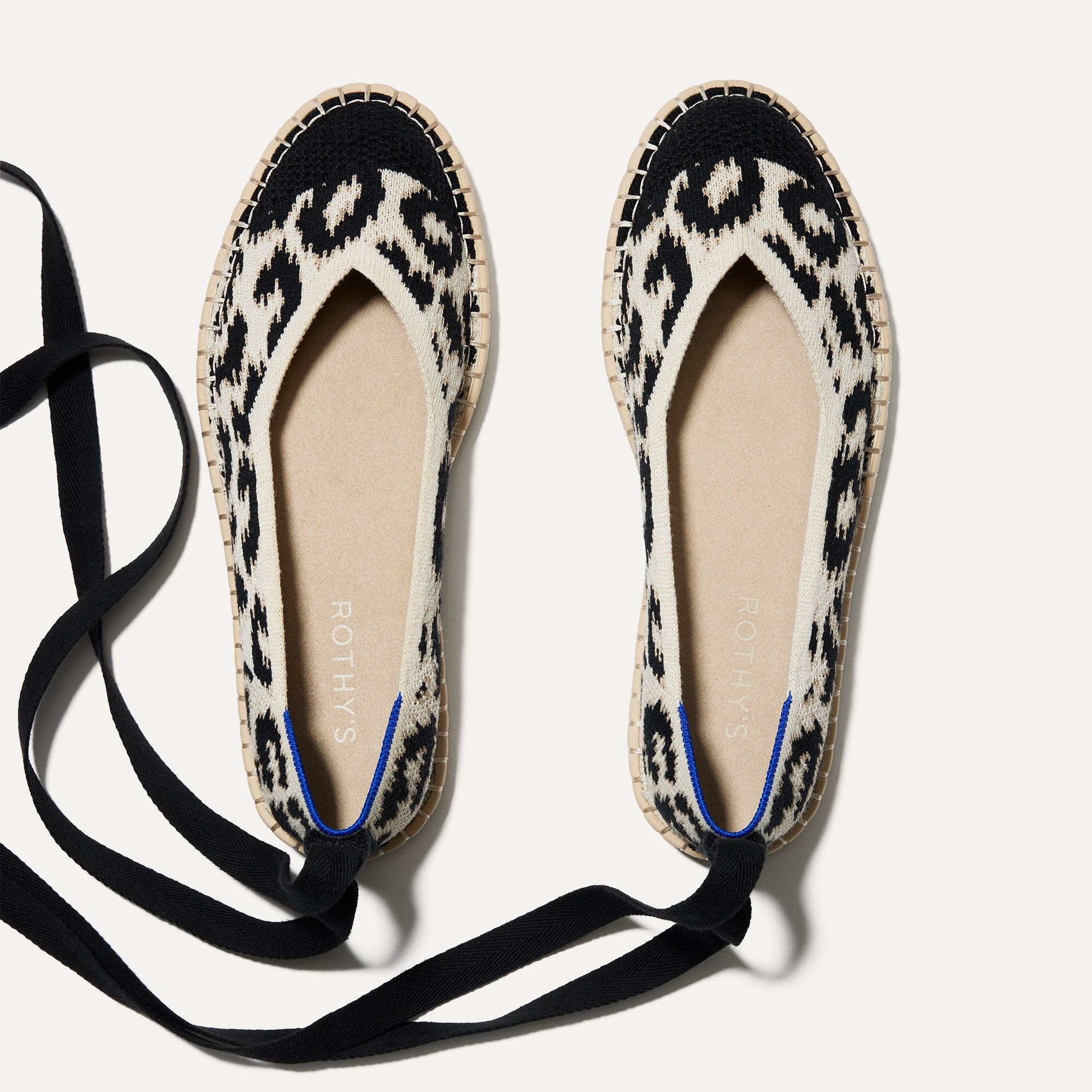 The Espadrille in Sandy Cat shown from the top, with the ankle tie. 