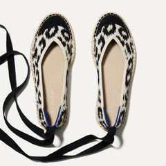 The Espadrille in Sandy Cat shown from the top, with the ankle tie. 