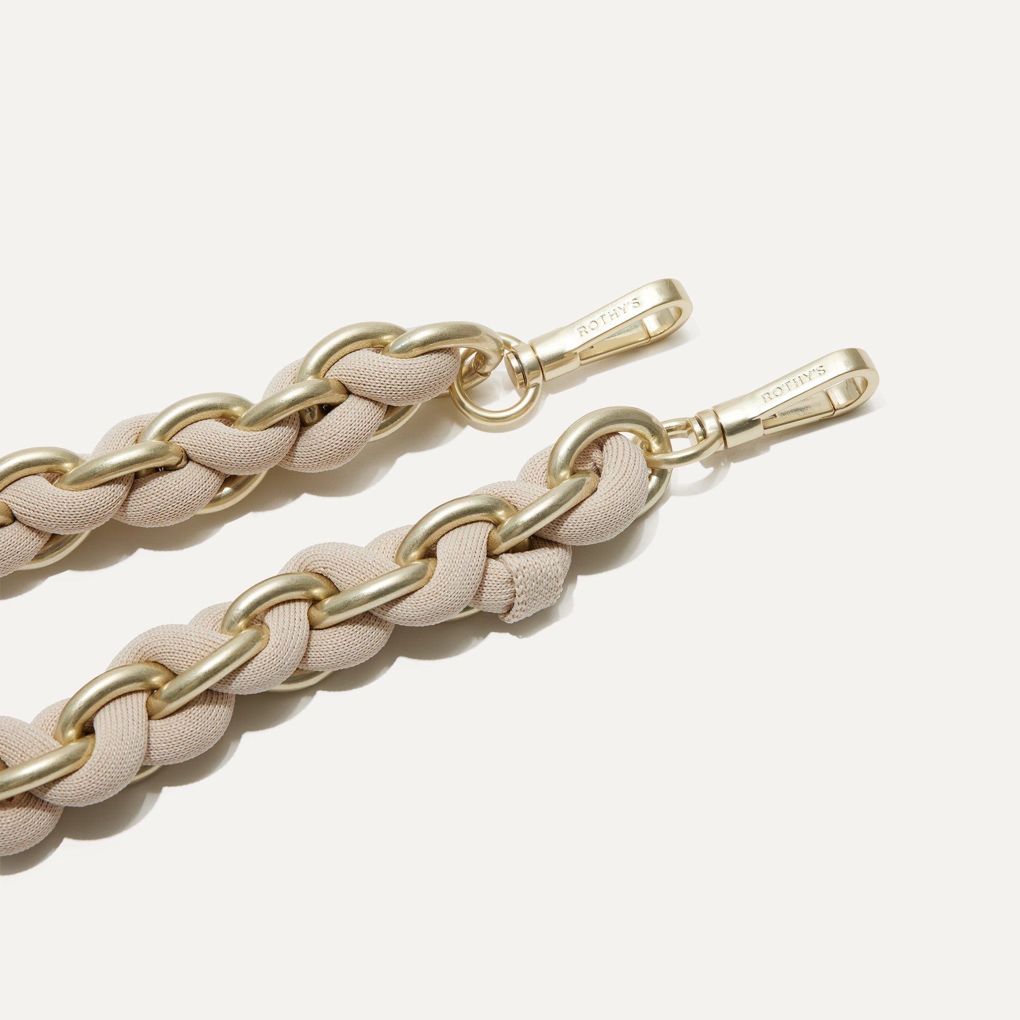 A close-up of The Shoulder Strap in White, focusing on the end snap hooks.