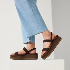 hover | Model wearing The Lightweight Wedge Sandal in Cardamom.