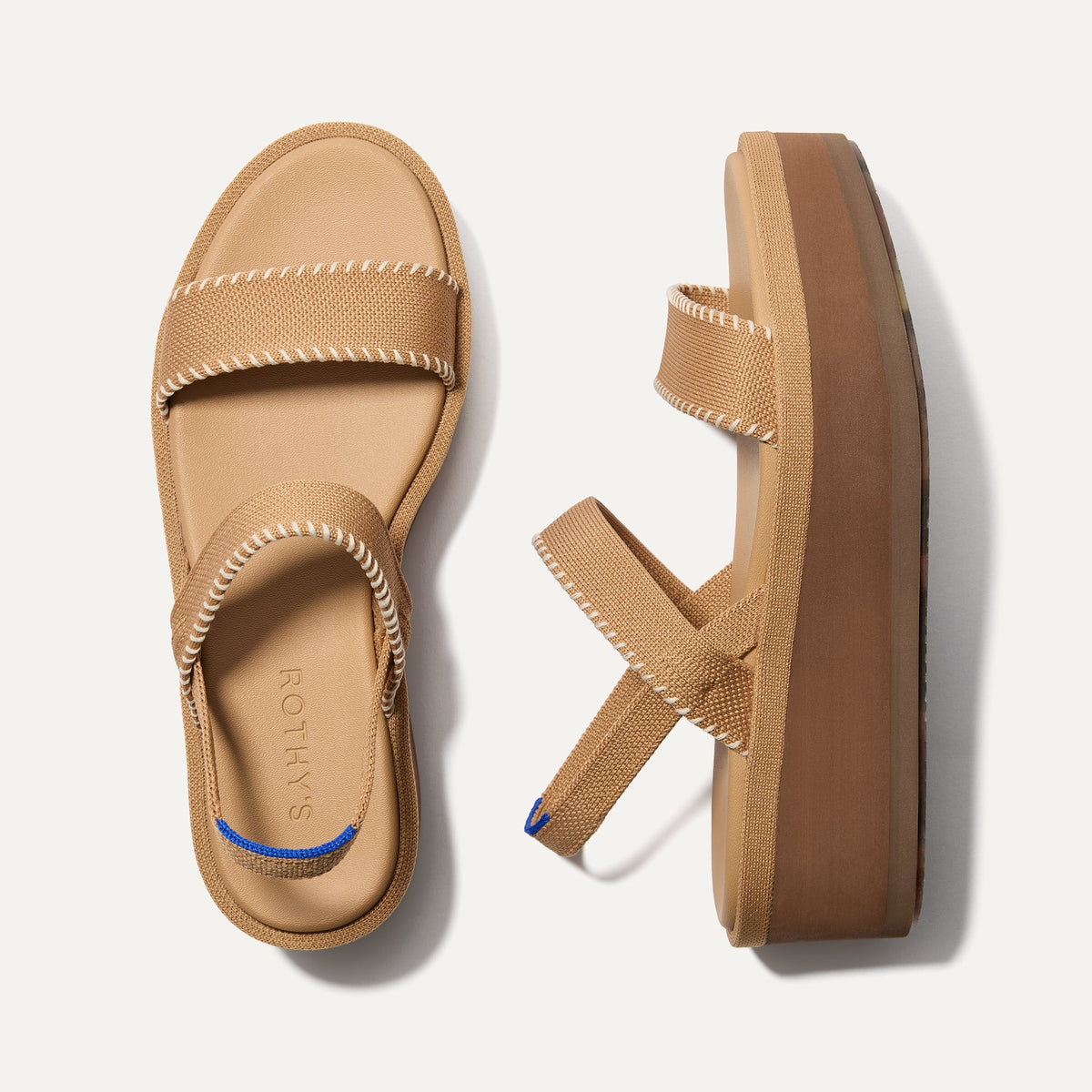 The Lightweight Wedge Sandal in Wren Whipstitch shown from the top.