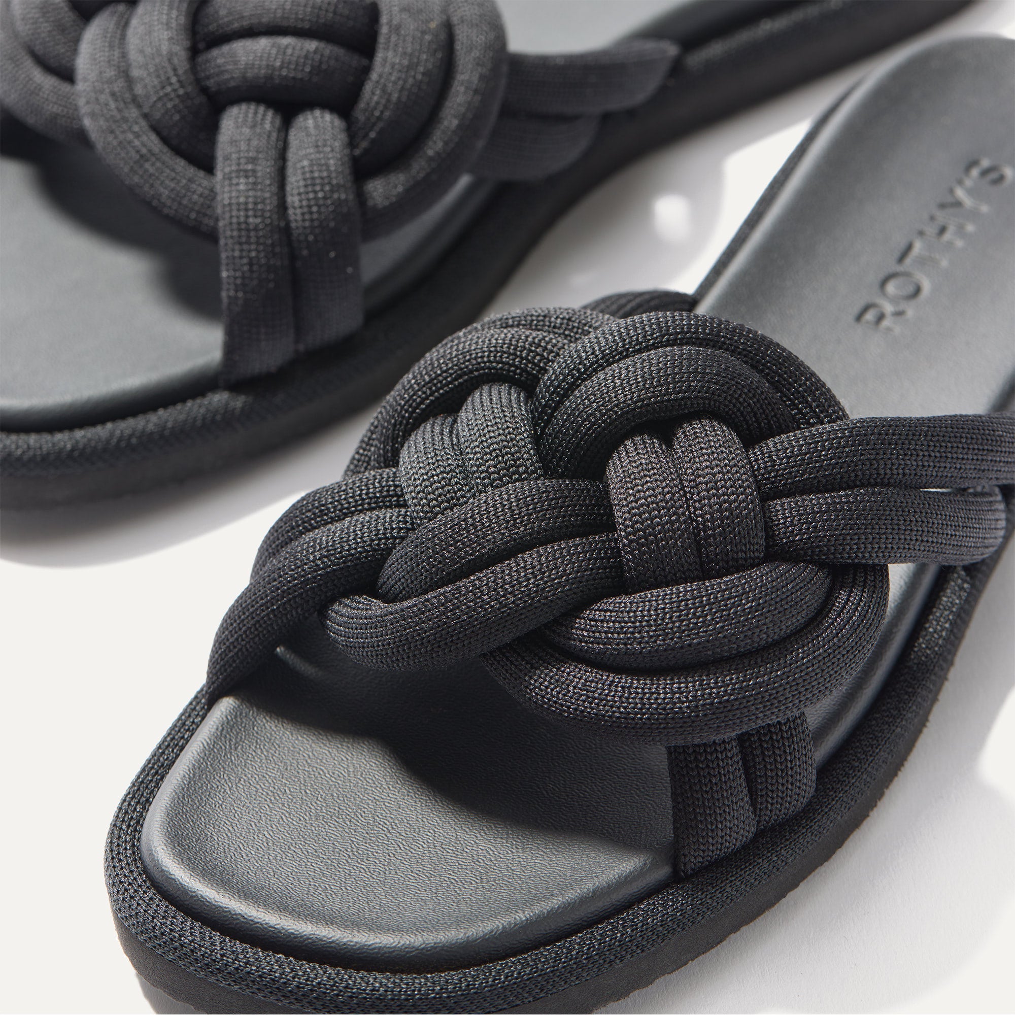 Close up of the vamp of The Summer Sandal in Black.