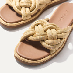 Close up of the vamp of The Summer Sandal in Golden Sun.