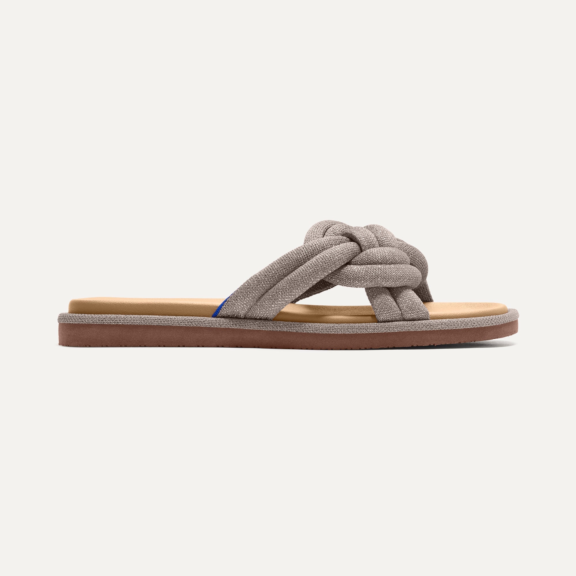 The Summer Sandal in Silver shown from the side.