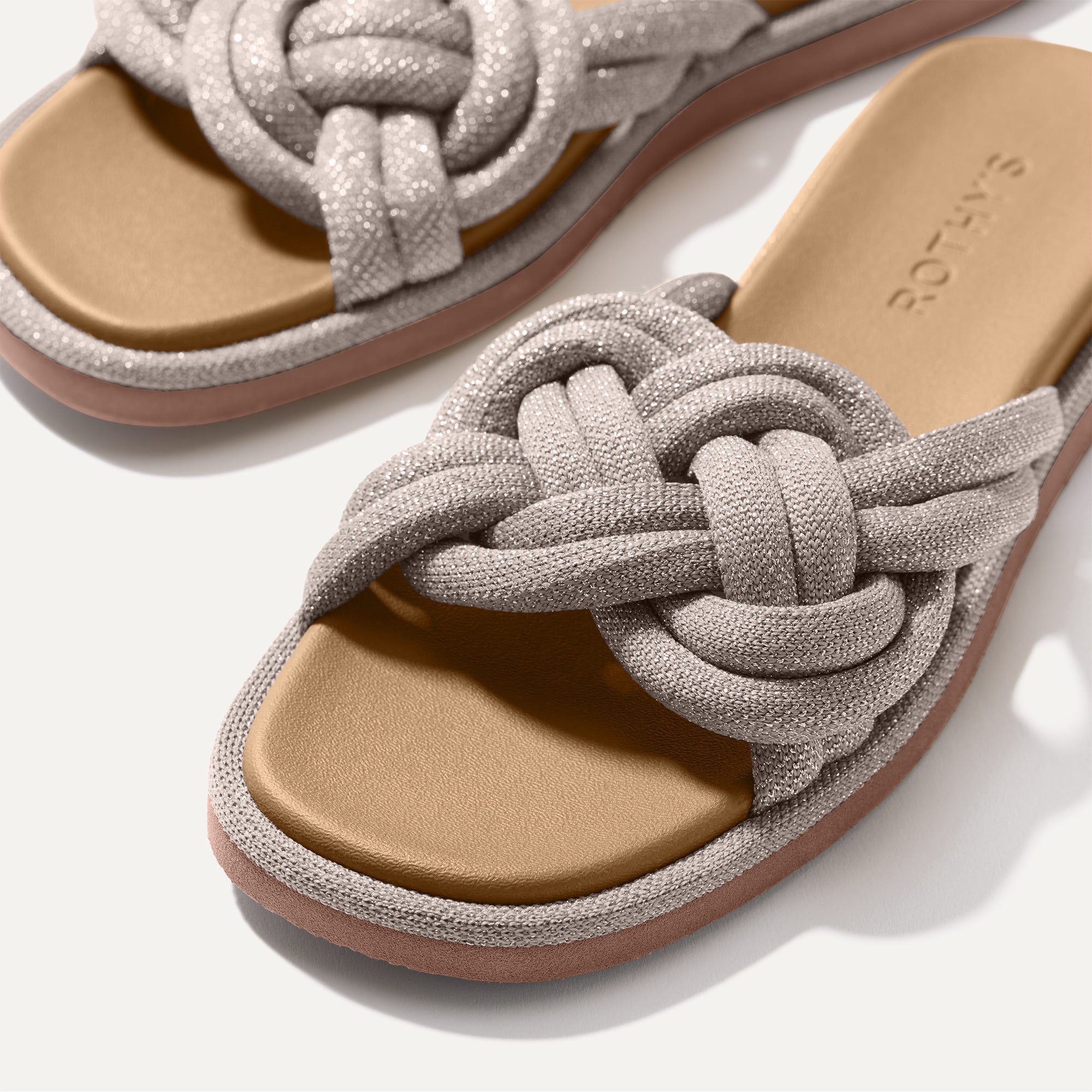 Close up of the vamp of The Summer Sandal in Silver.