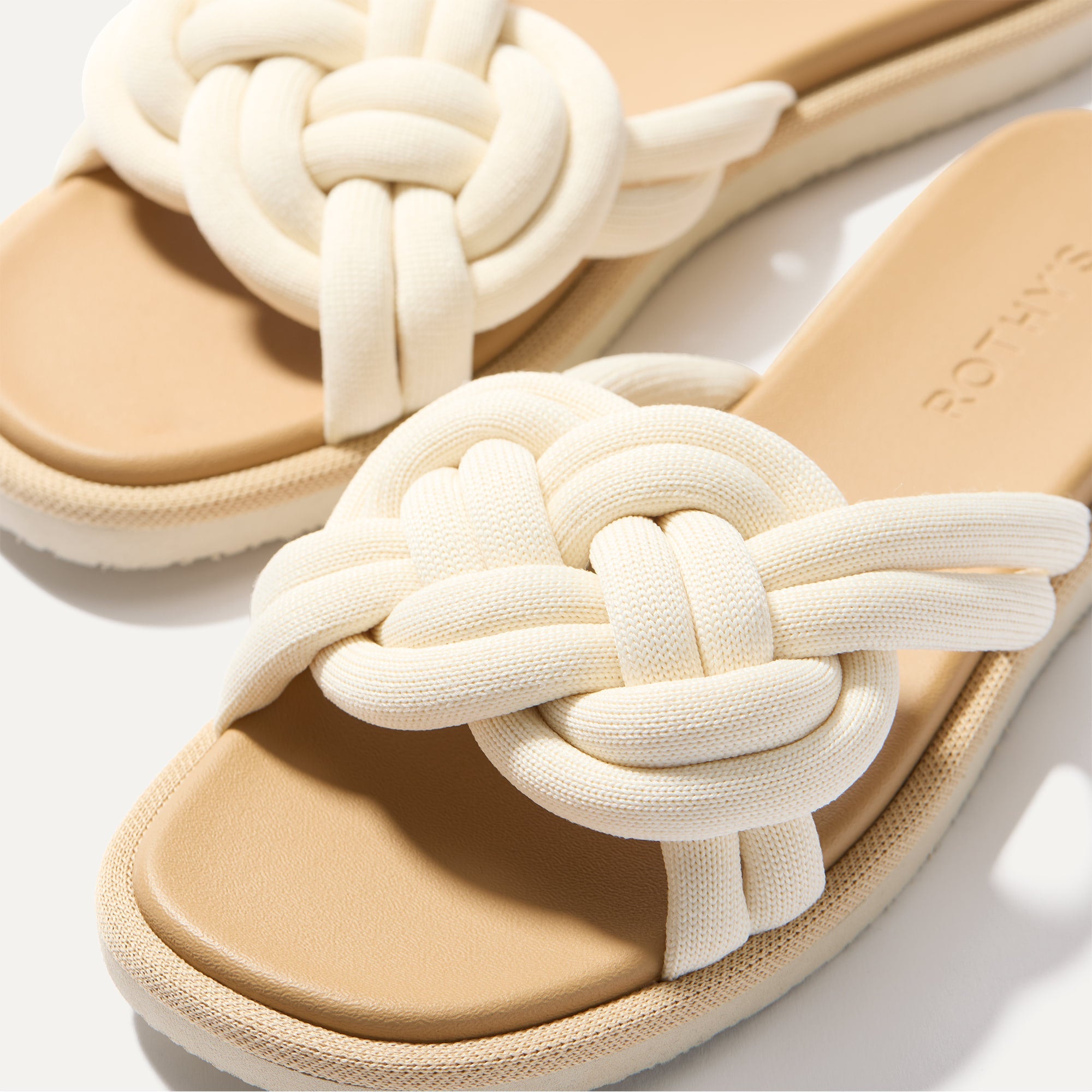 Close up of the vamp of The Summer Sandal in White Sand.
