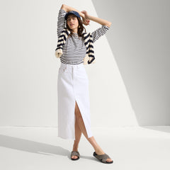 Alternate view of a model wearing The Weekend Slide in Silver Sand.