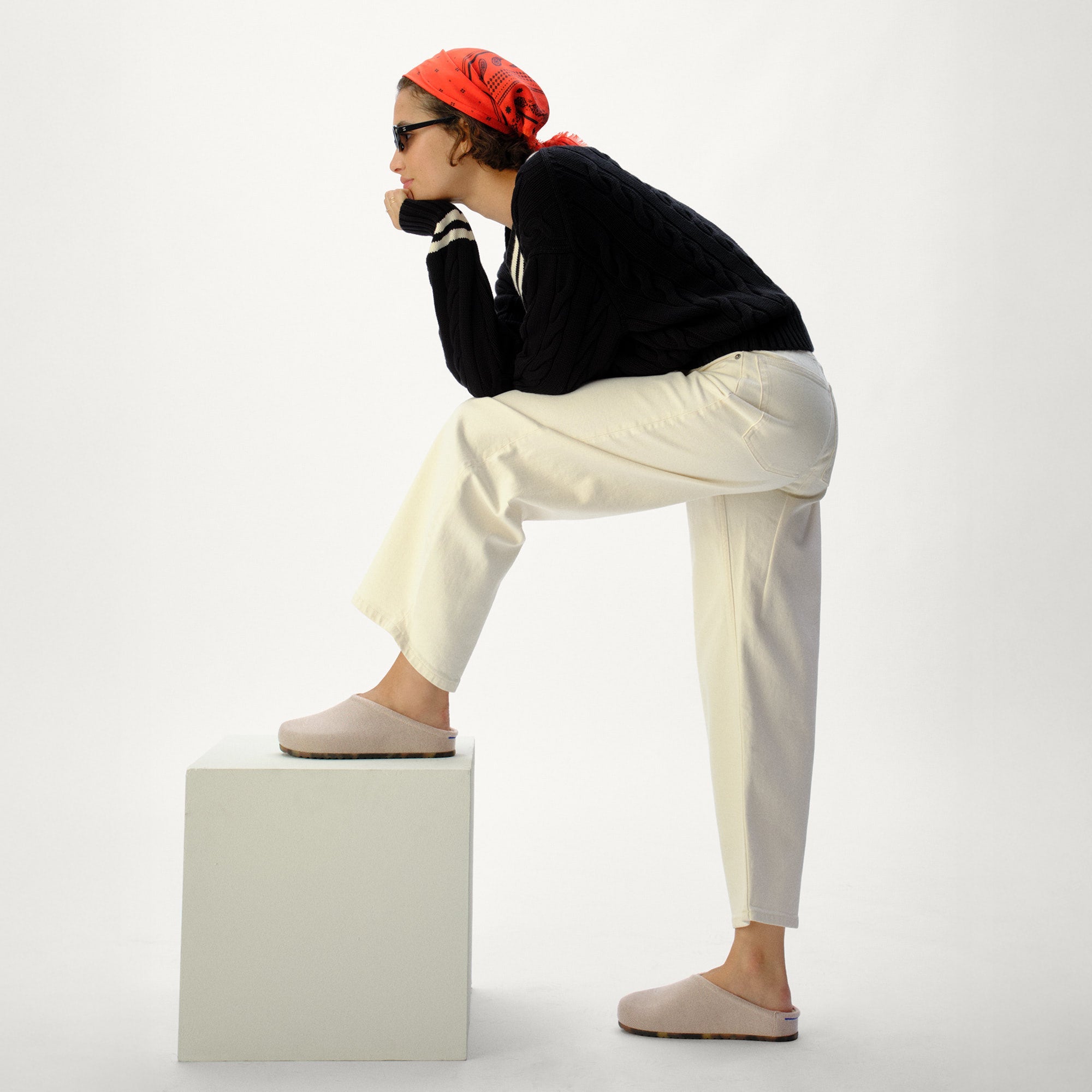 Alternate view of a model wearing The Casual Clog in Dove.