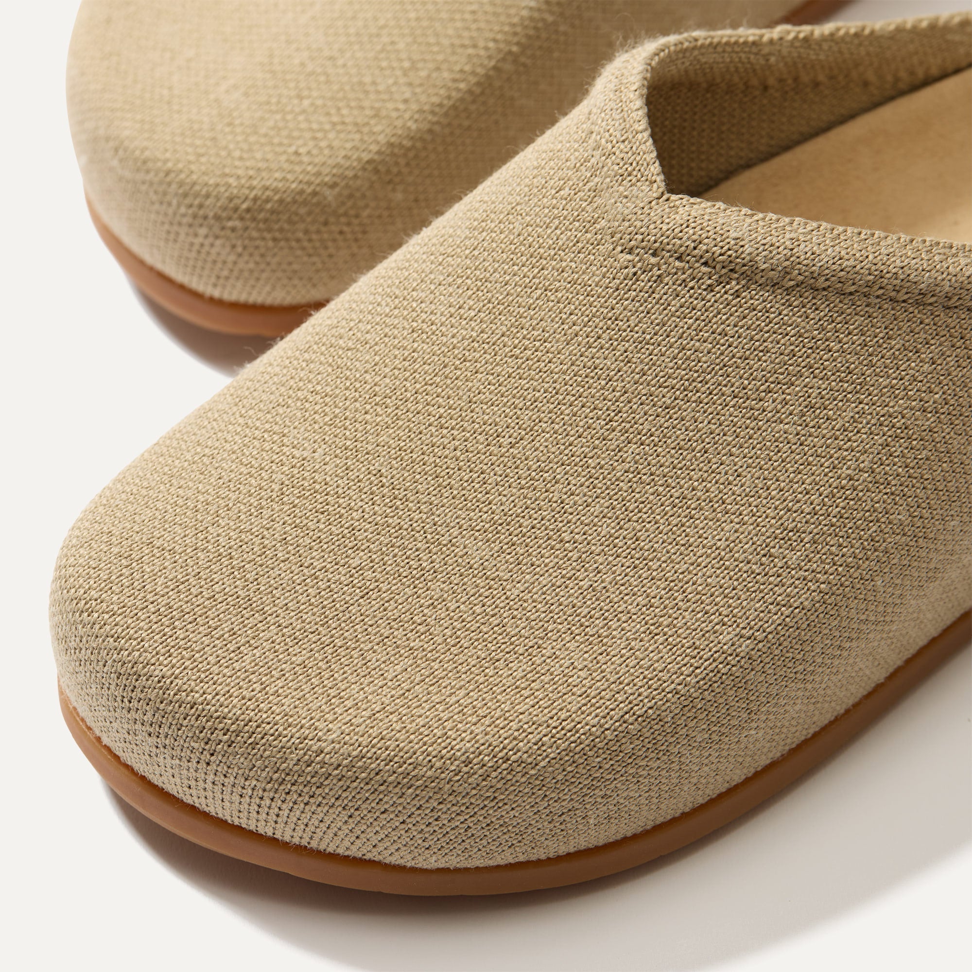 The toe and vamp of The Casual Clog, in diagonal view.