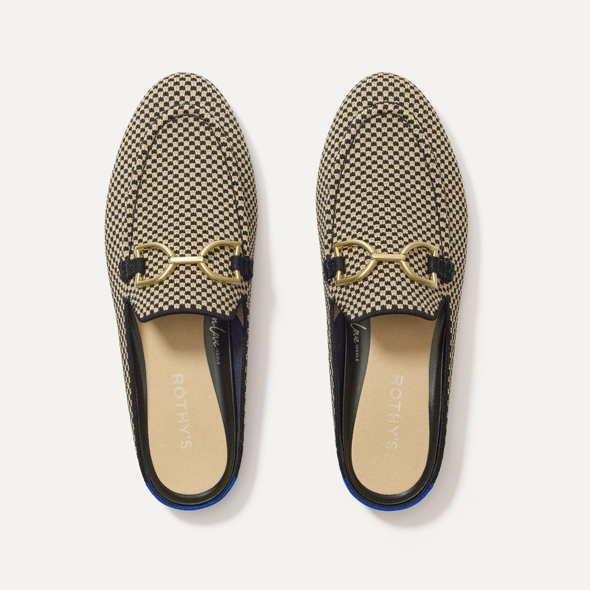 The Double Bit Loafer Mule in Classic Micro Check shown from the top.