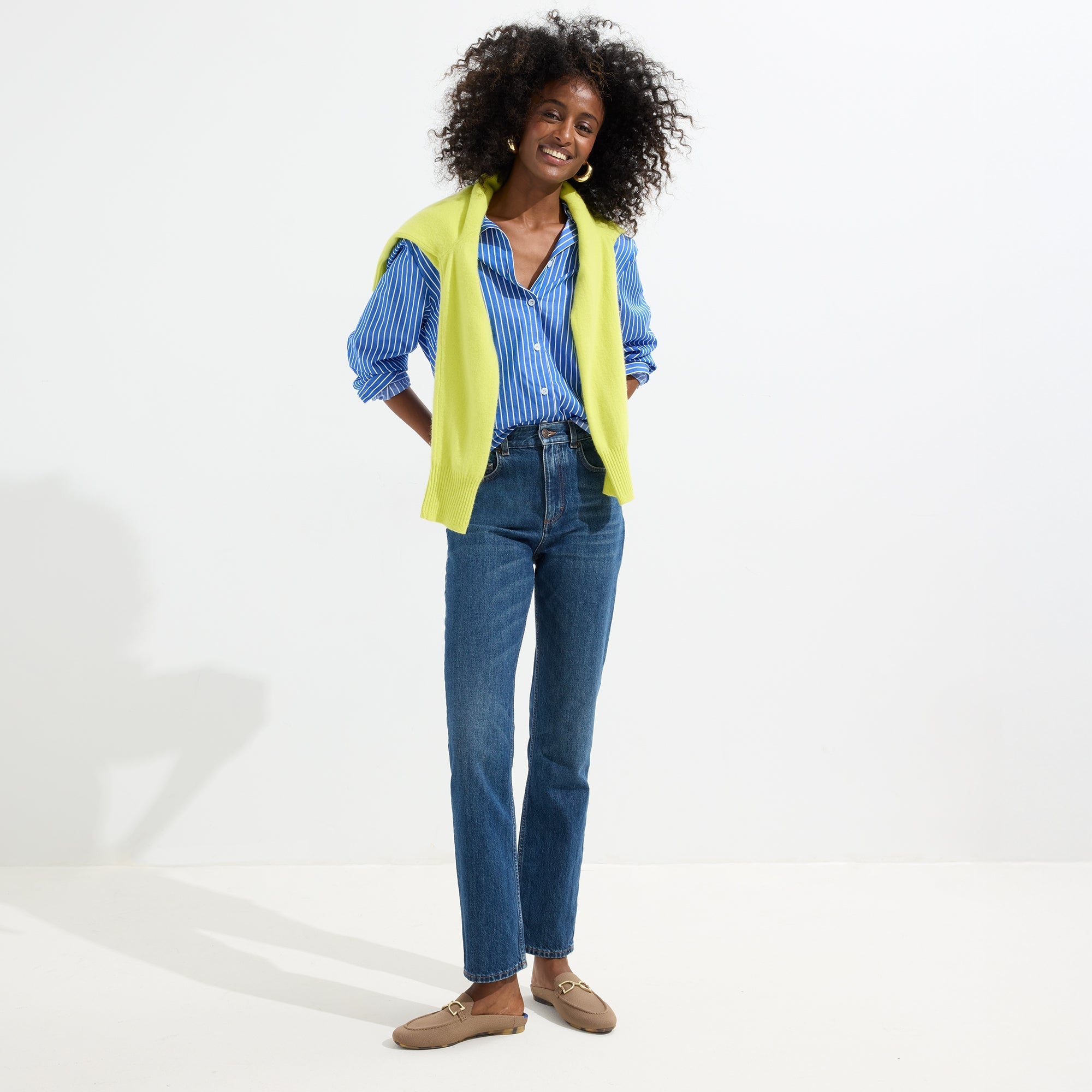 Alternate view of a model wearing The Double Bit Loafer Mule in Portobello.