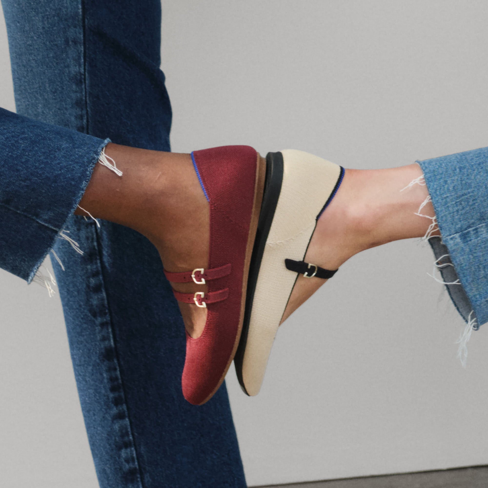 hover | Model wearing The Point Mary Jane II in Sandstone.