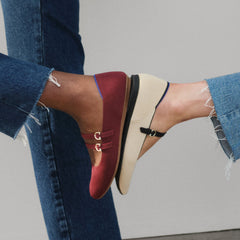 hover | Model wearing The Point Mary Jane II in Sandstone.