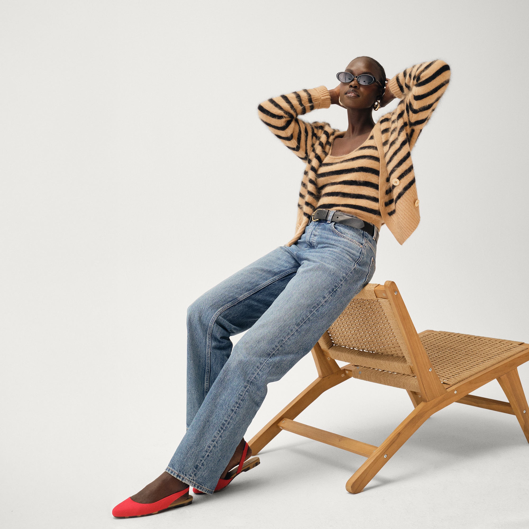 Alternate view of a model wearing The Almond Slingback.