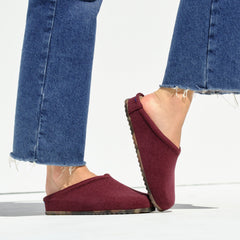 hover | Model wearing The Casual Clog in ReVelvet Syrah.