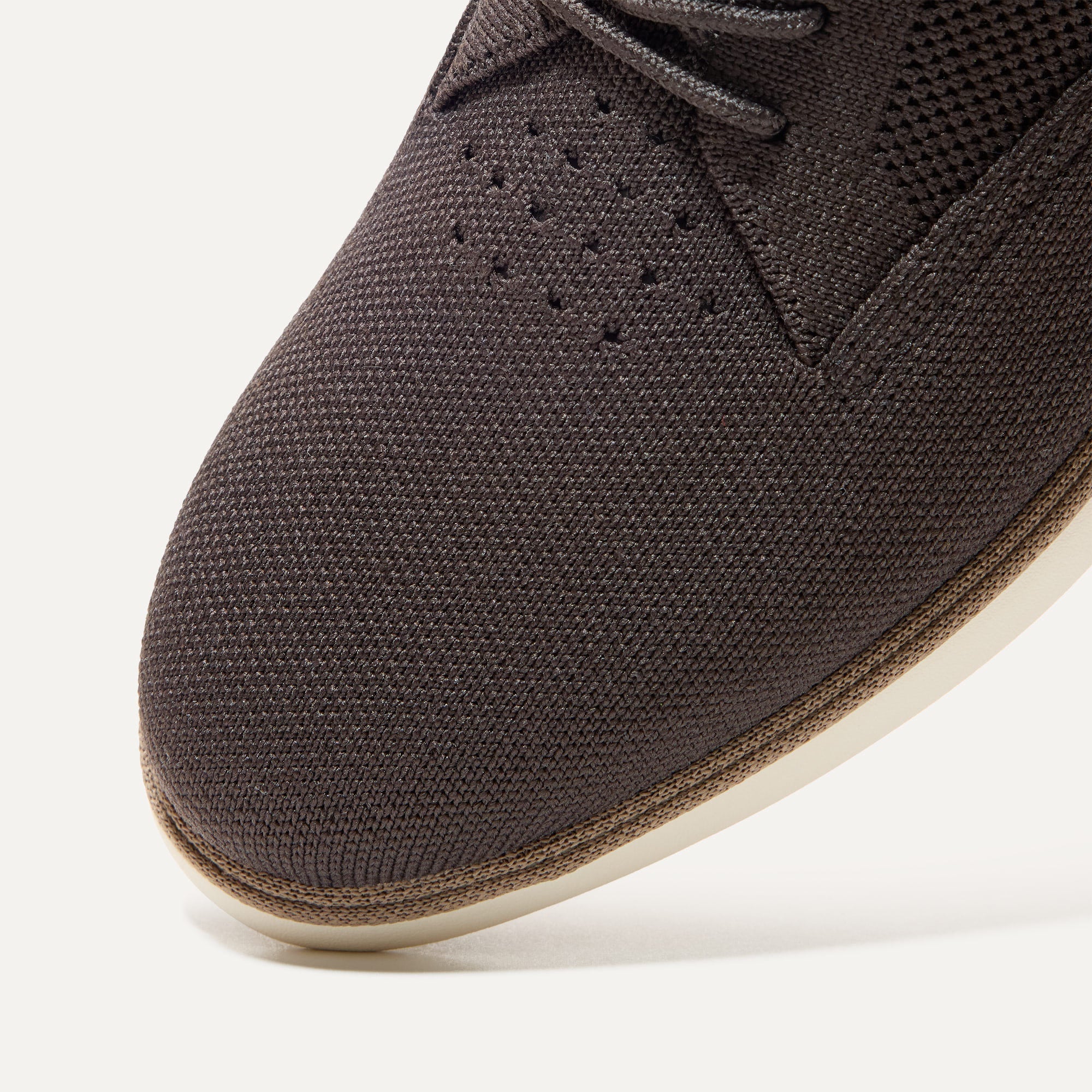 The toe and vamp of The Oxford in Deep Brown, in diagonal view.