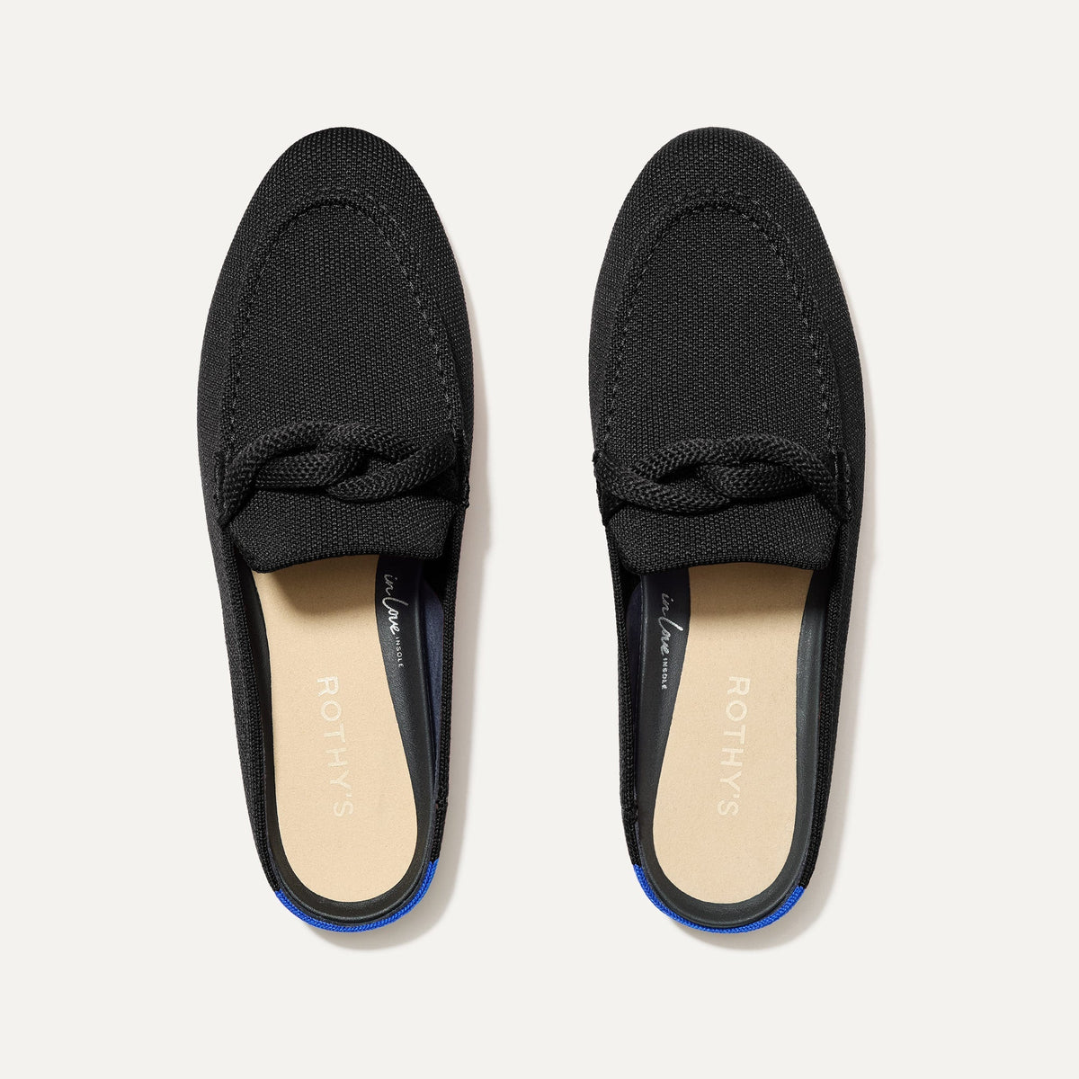The Loafer Mule in Black shown from the top.
