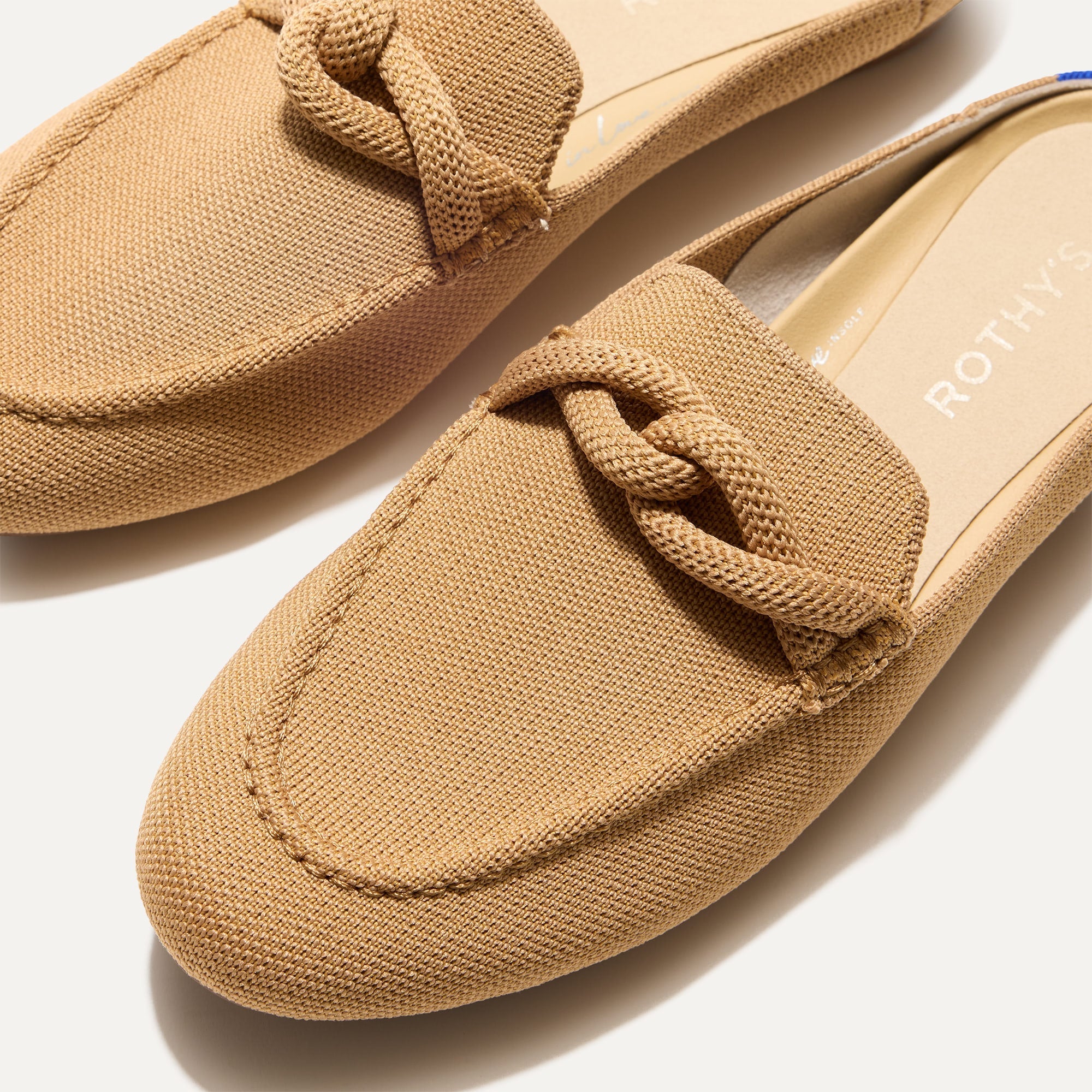 Close up of the toe and vamp of The Loafer Mule in Wren Birdseye.