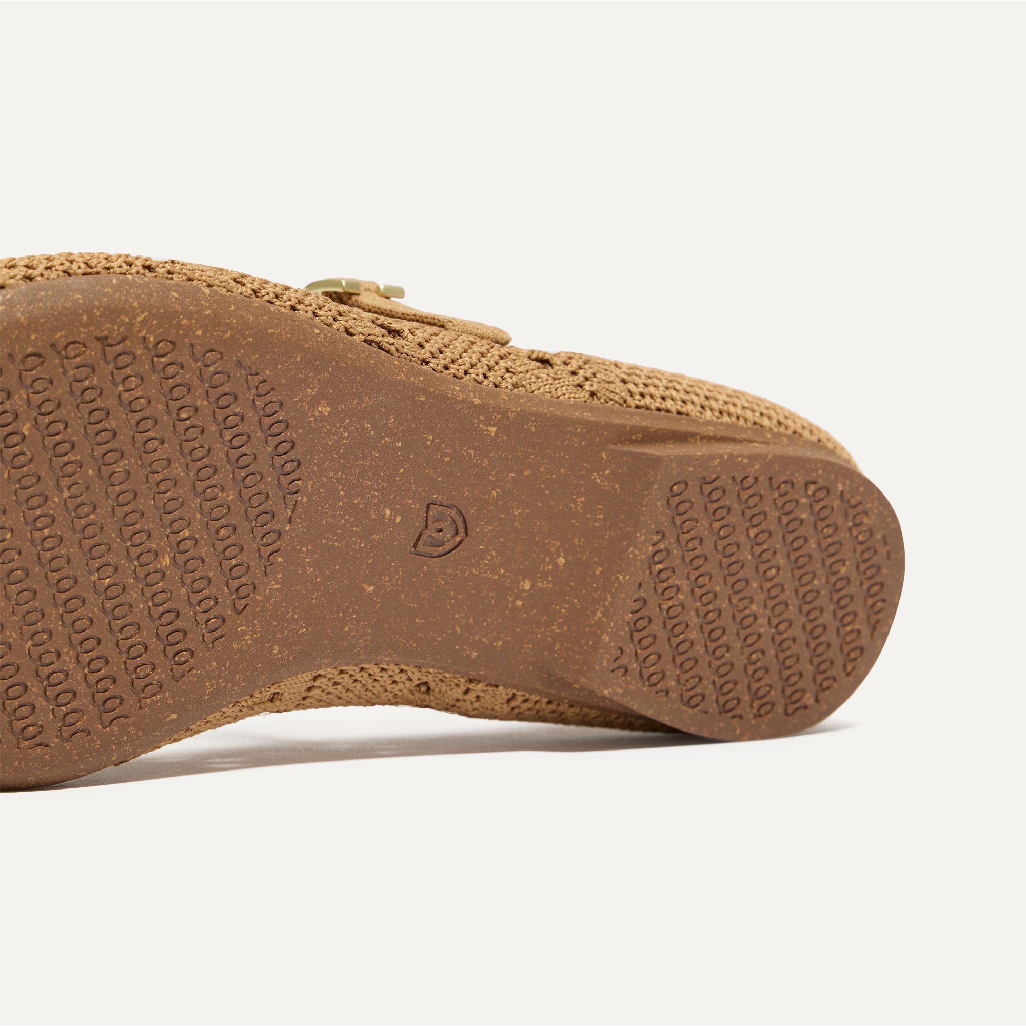 The sole of The Point Mary Jane II in Wren Crochet shown in diagonal view.