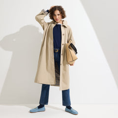 Alternate view of a model wearing The Double Bit Driver in Sky.