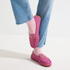 hover | Model wearing The Double Bit Driver in Taffy Pink.