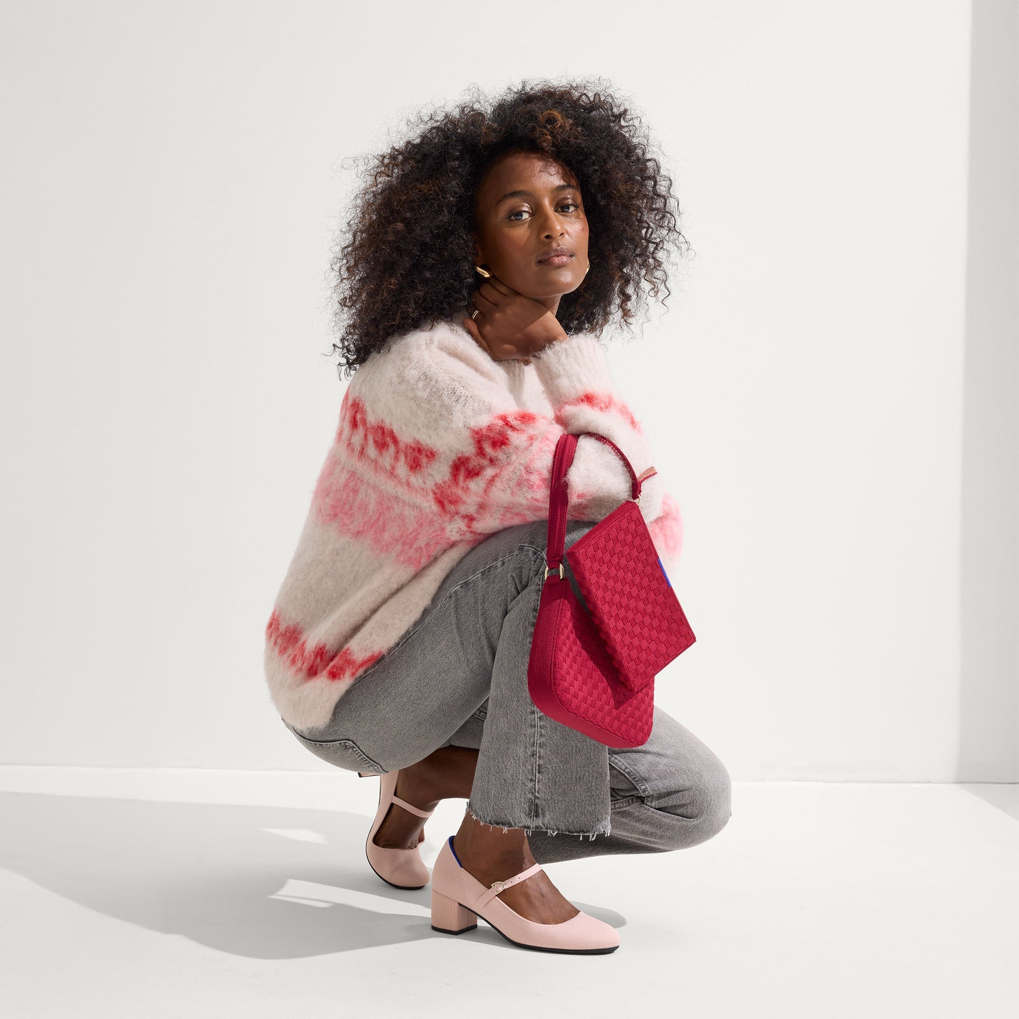 Alternate view of a model wearing The Mary Jane Heel in Ballerina.