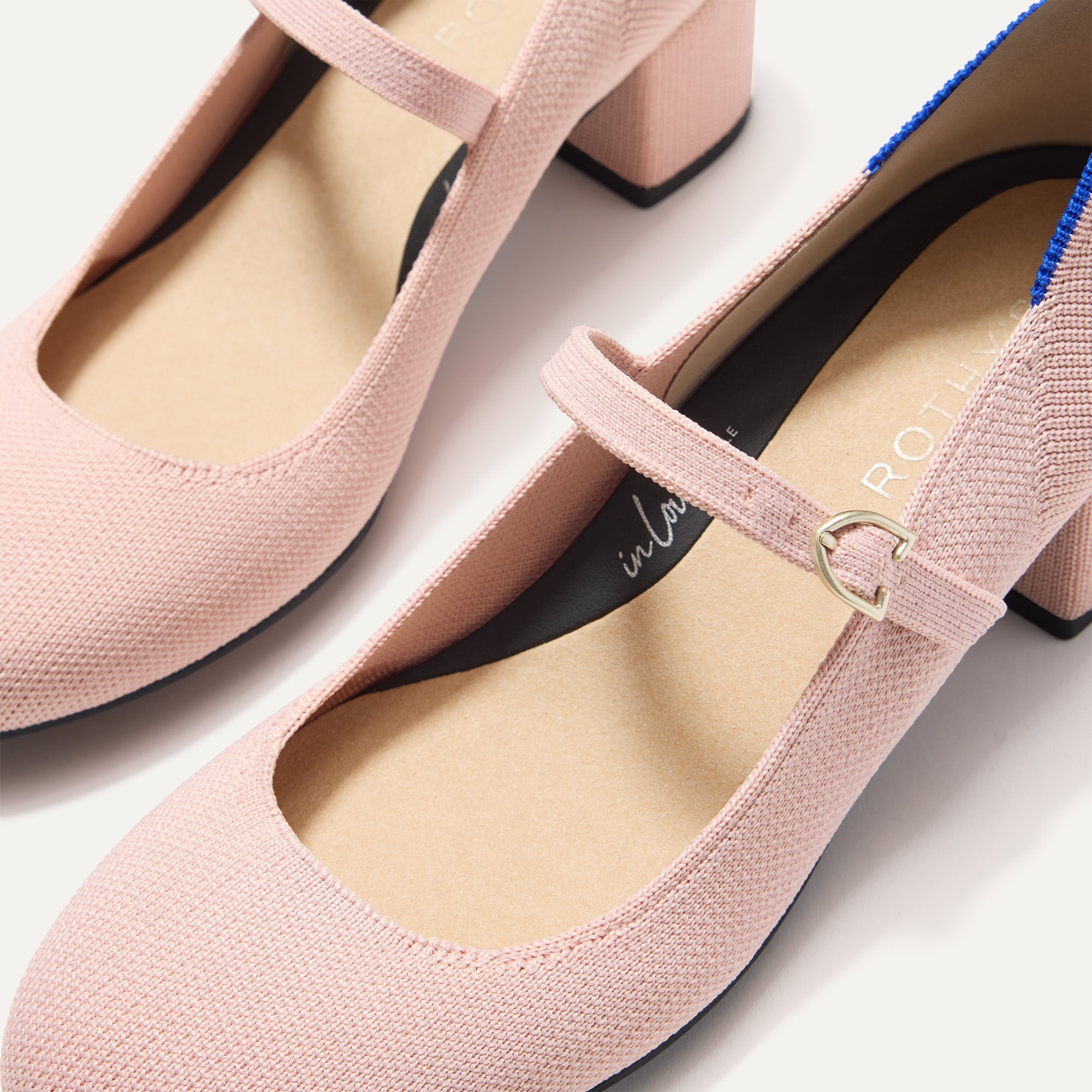 The toe and vamp of The Mary Jane Heel in Ballerina, in diagonal view.