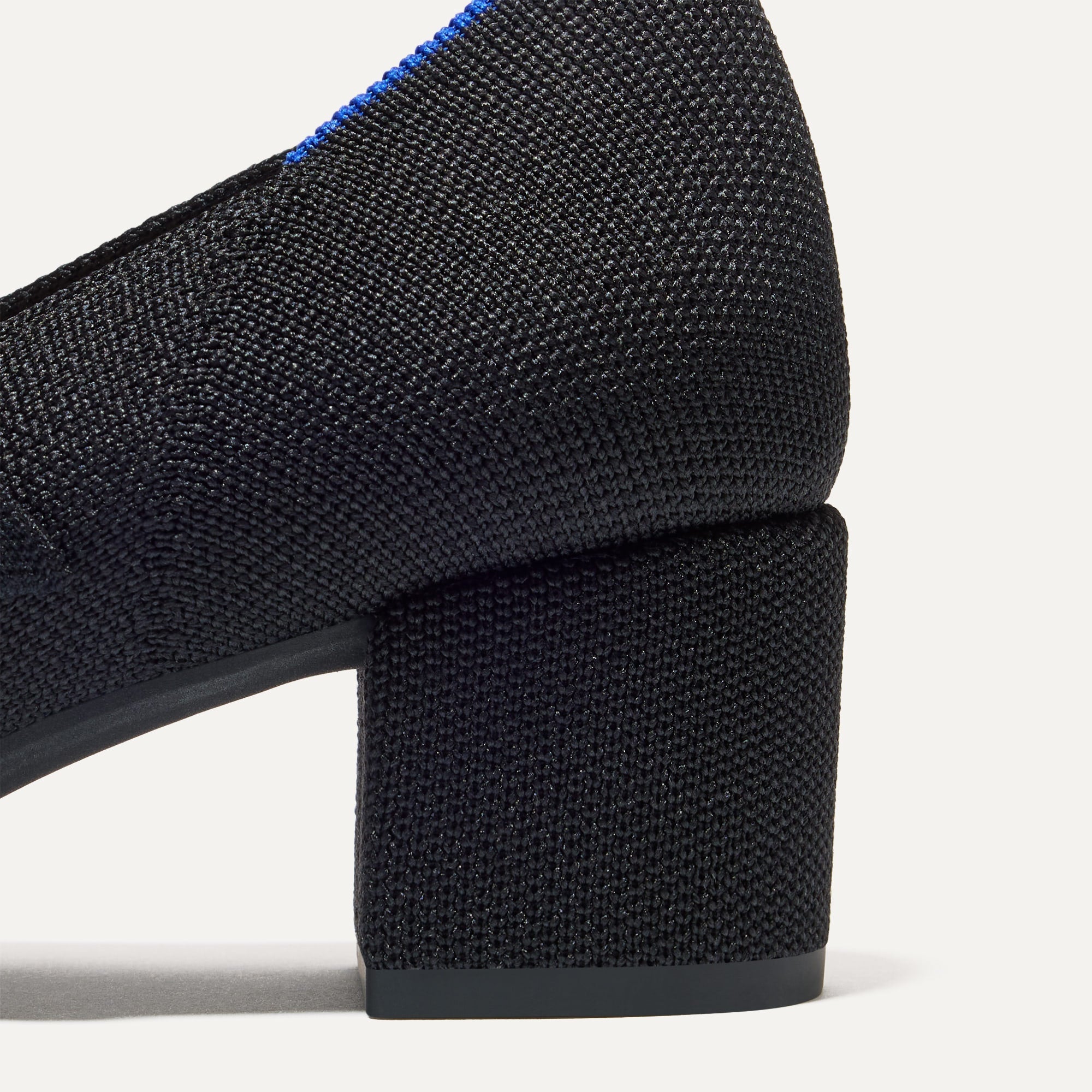 Closeup of the heel on The Mary Jane Heel in Black.