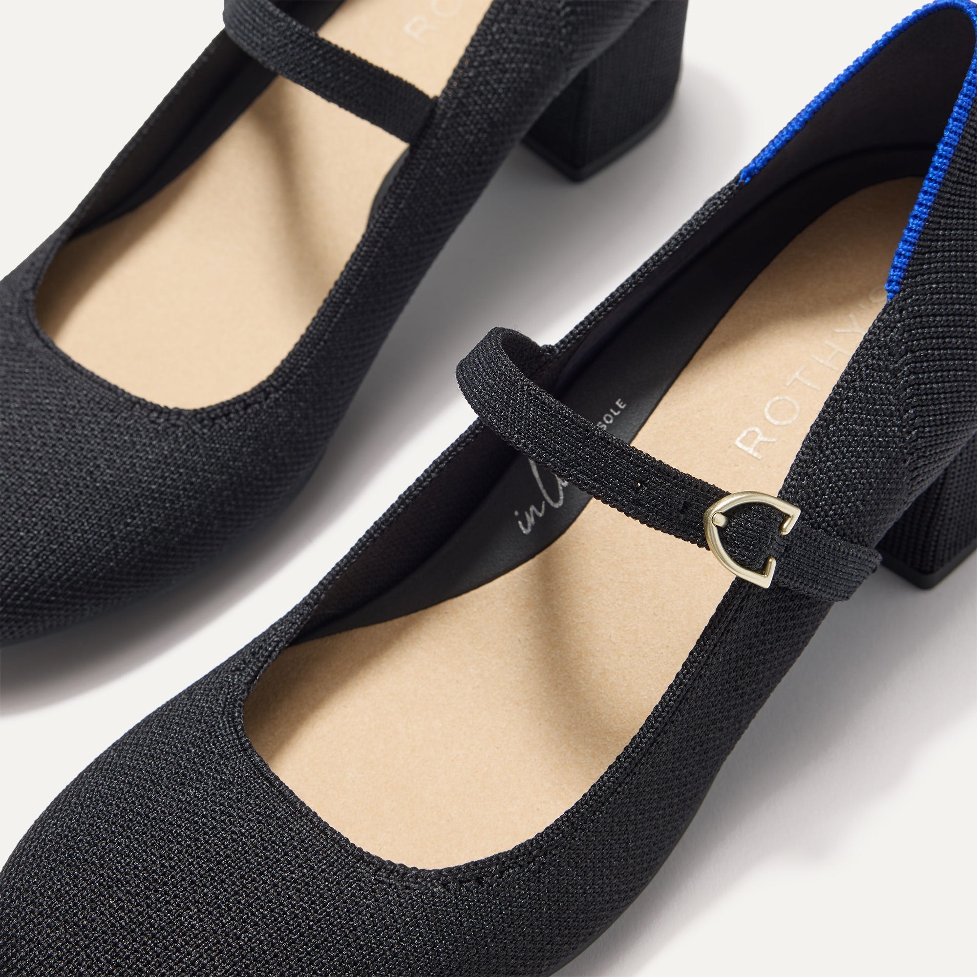 The toe and vamp of The Mary Jane Heel in Black, in diagonal view.