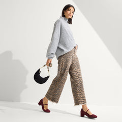 Alternate view of a model wearing The Mary Jane Heel in Wine Red.