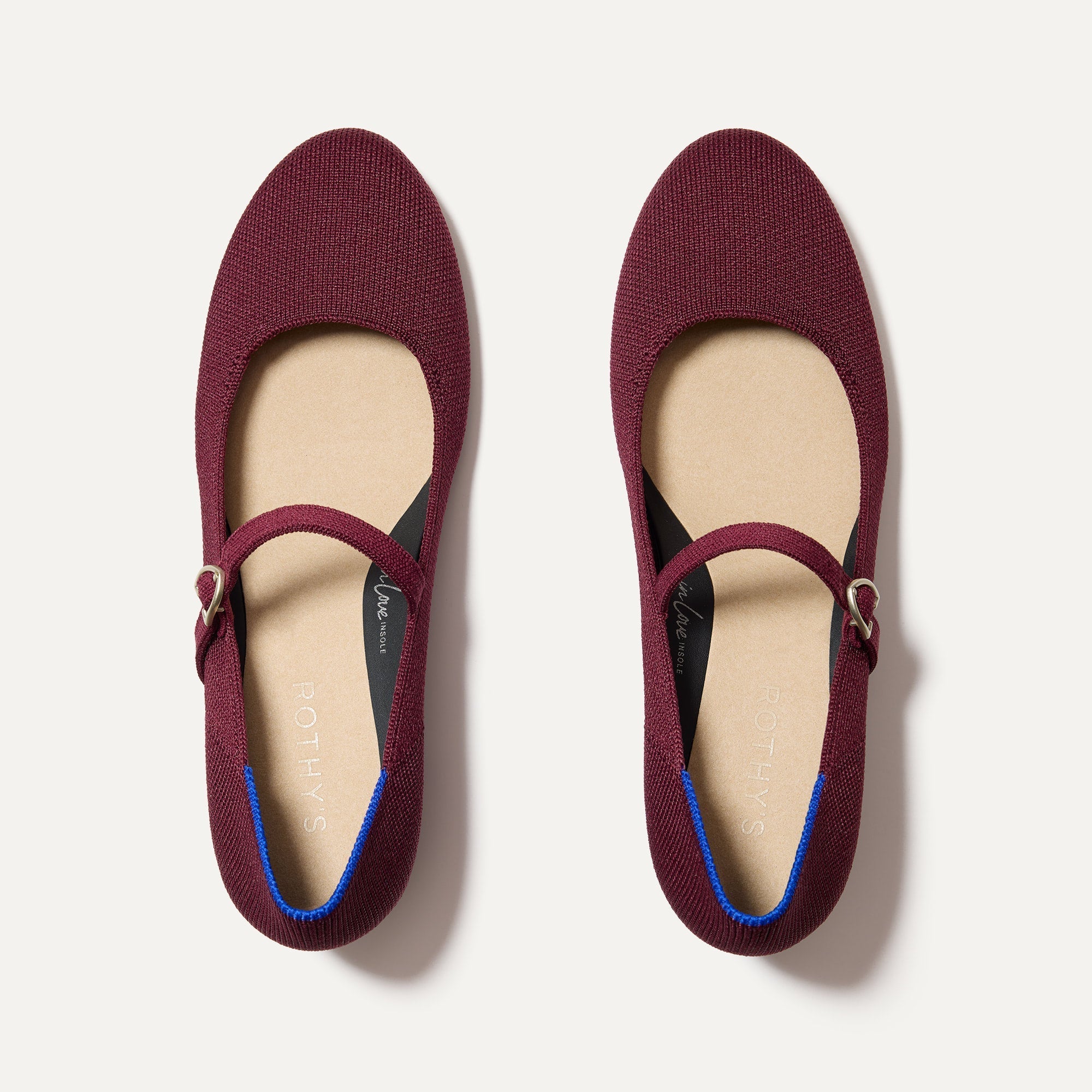 The Mary Jane Heel in Wine Red shown from the top.