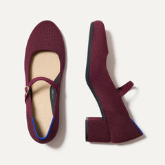 The Mary Jane Heel in Wine Red shown from the top.