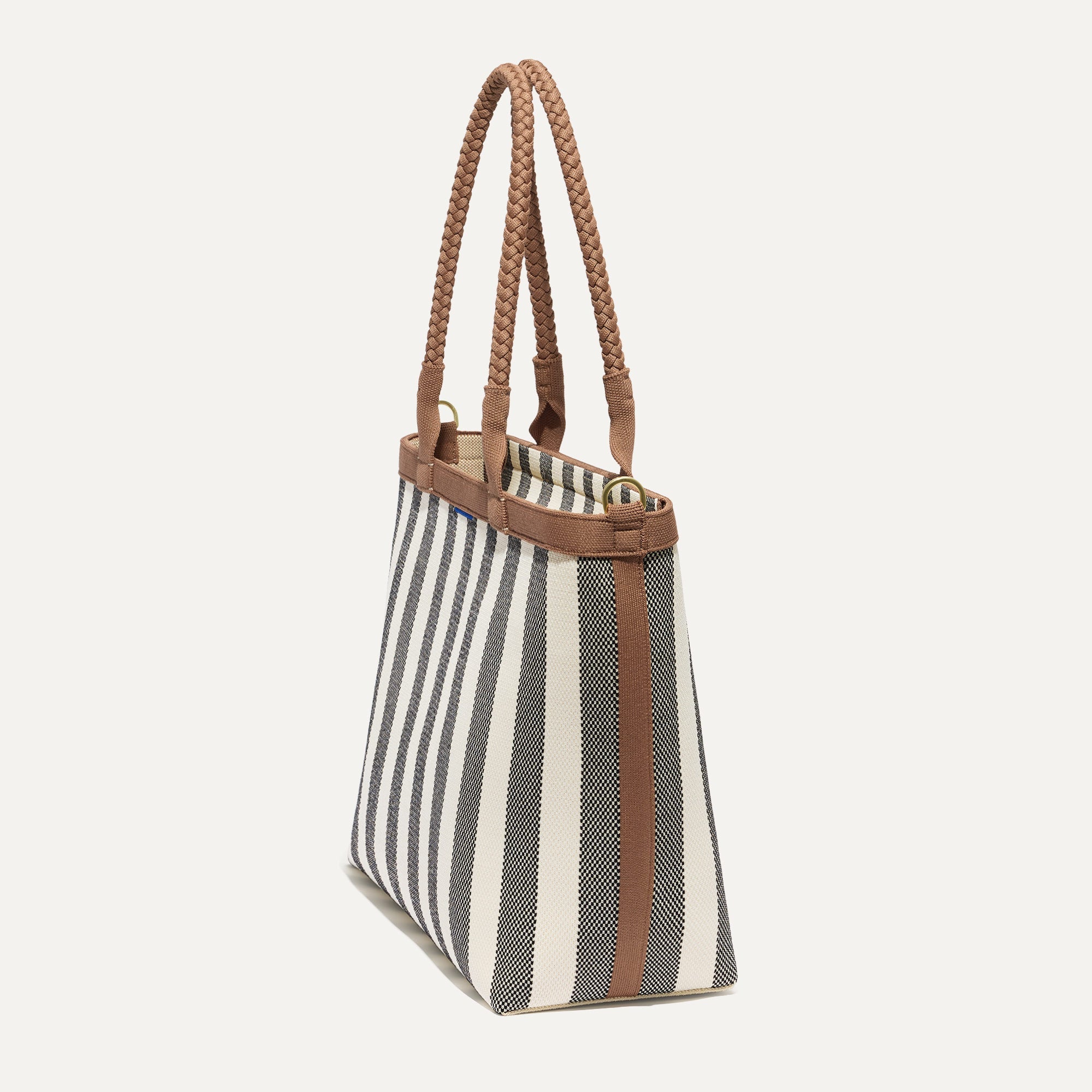 The Lightweight Zip Tote in Cabana Stripe shown from the side.