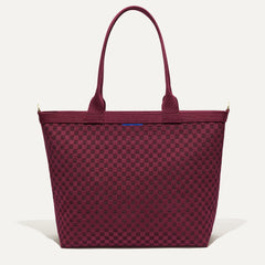 PLP |The Lightweight Zip Tote in Cabernet Check shown from the front.