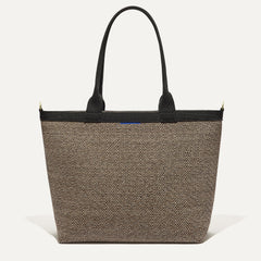 PDP |The Lightweight Zip Tote in Cacao Herringbone shown from the front.
