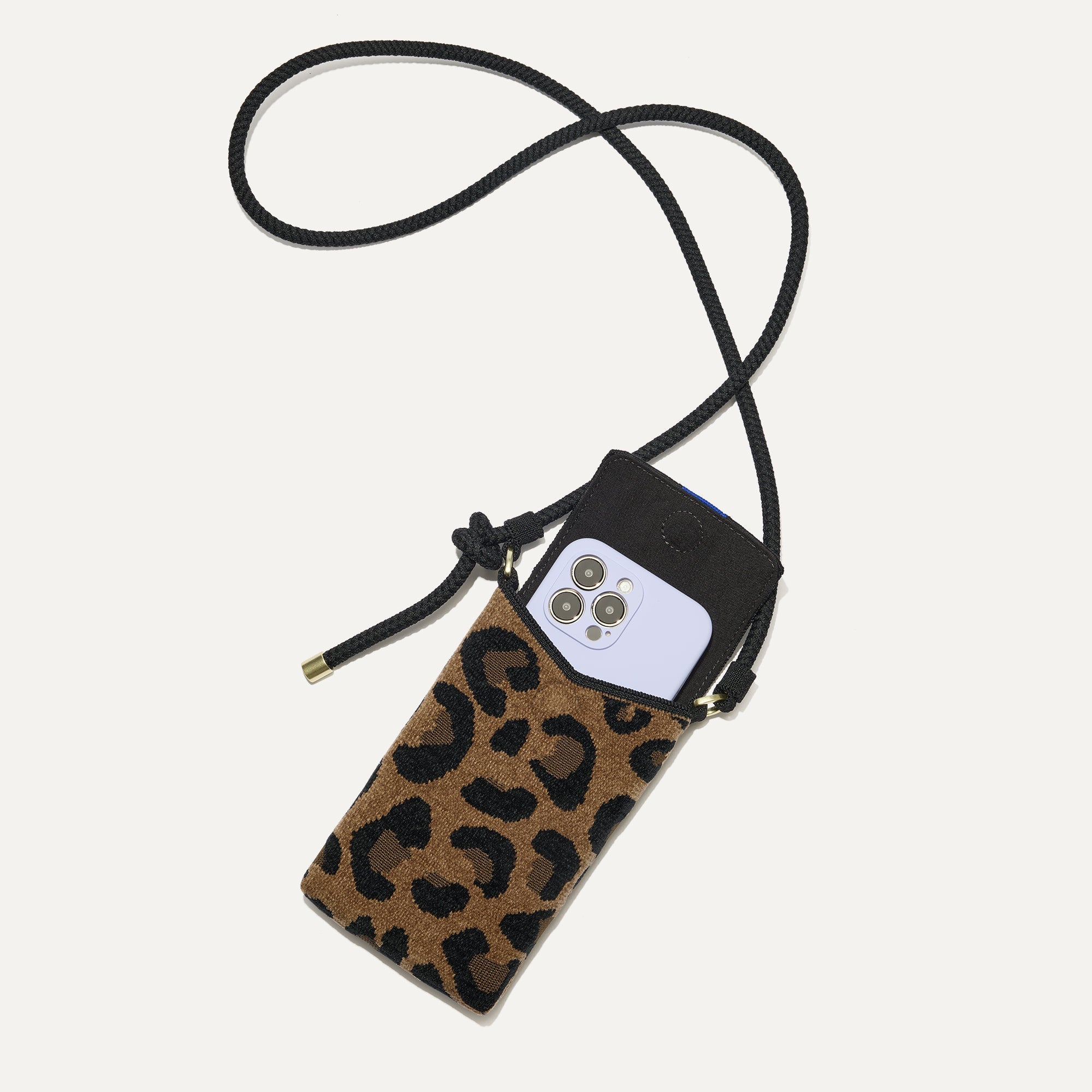 The ReVelvet™ Phone Crossbody in ReVelvet™ Cat shown from above with an iPhone inside.