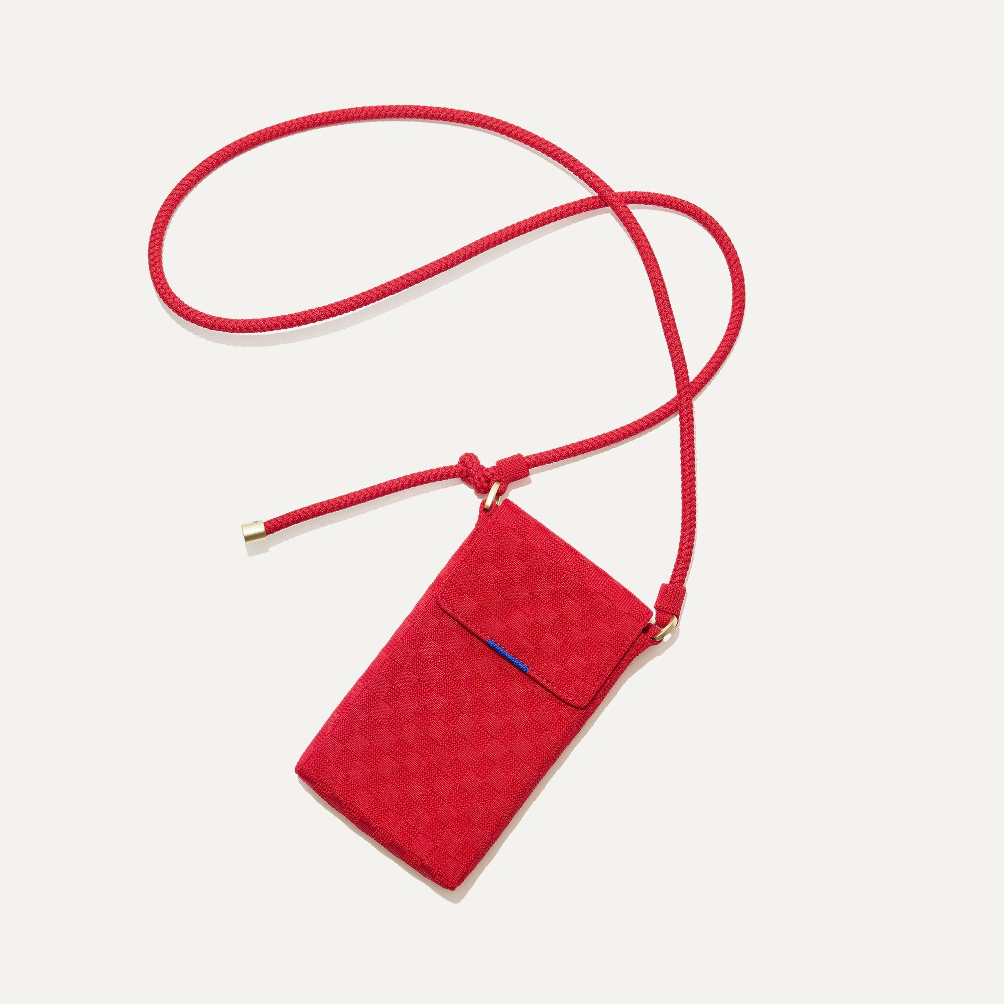 The Phone Crossbody in Red Crisp Basketweave shown from above.