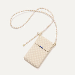 The Phone Crossbody in White Sand shown from above.