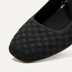 Top view of the square toe and rounded vamp of The Max Square Mary Jane in Black Sand.