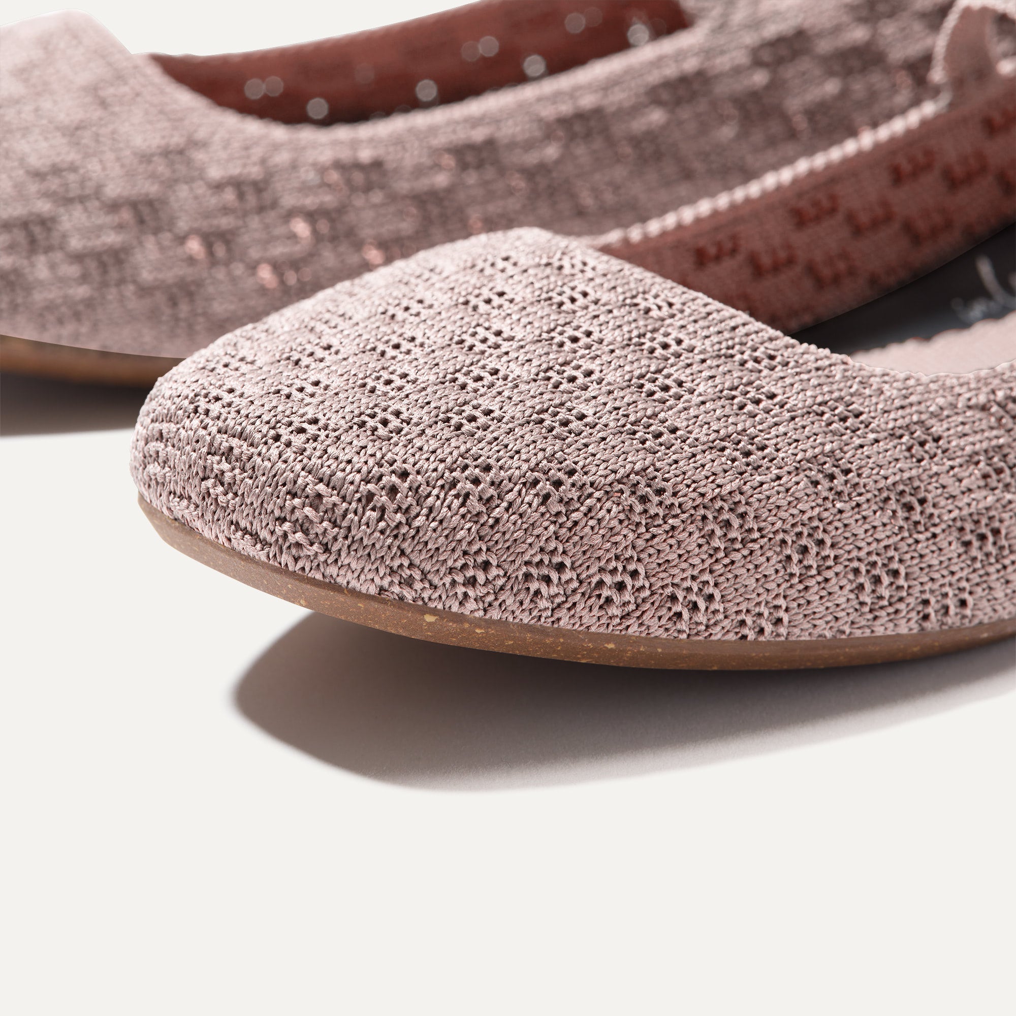 Top view of the square toe and rounded vamp of The Max Square Mary Jane in Dusty Lilac Basketweave.