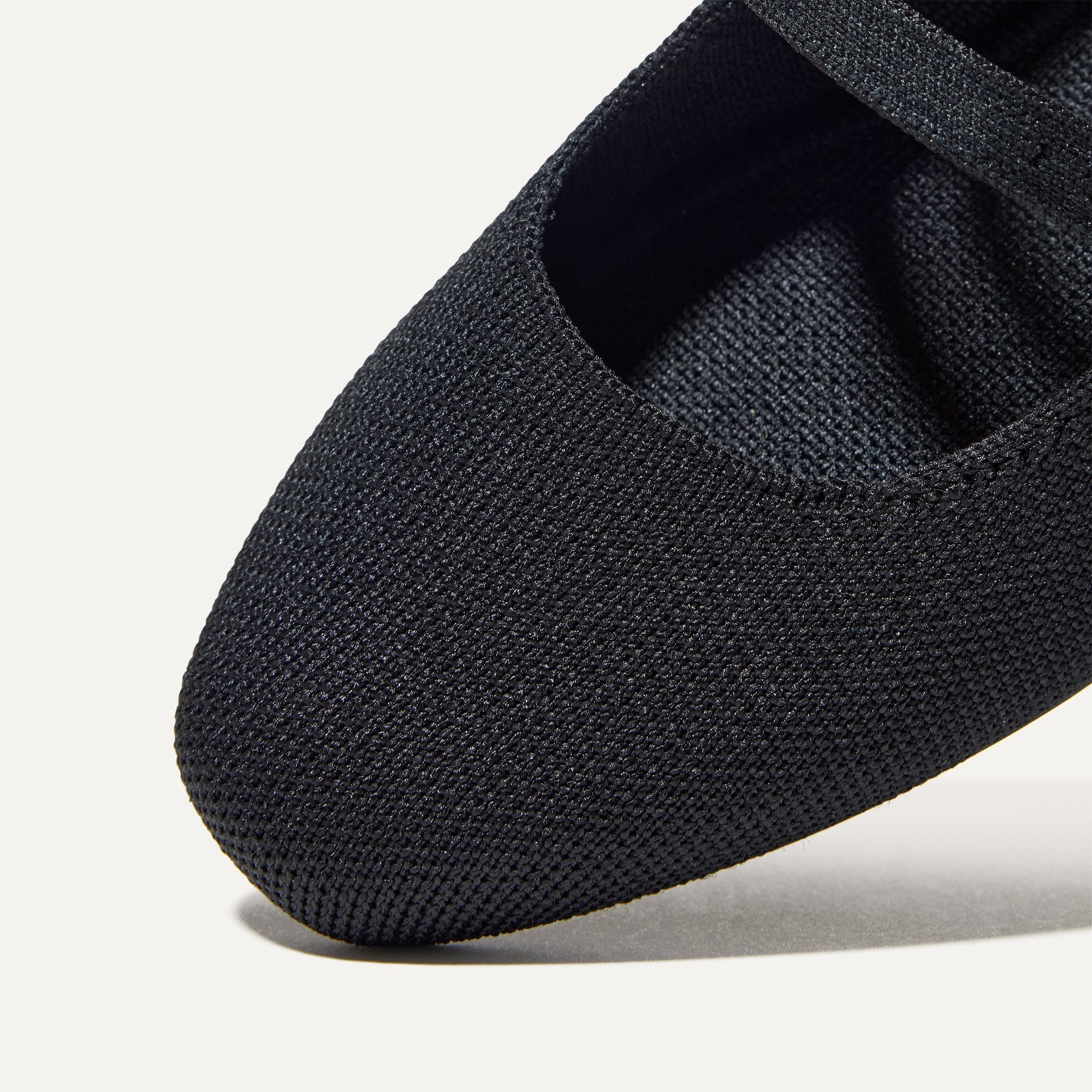 Close up of the toe and vamp of The Double Buckle Mary Jane in Black.