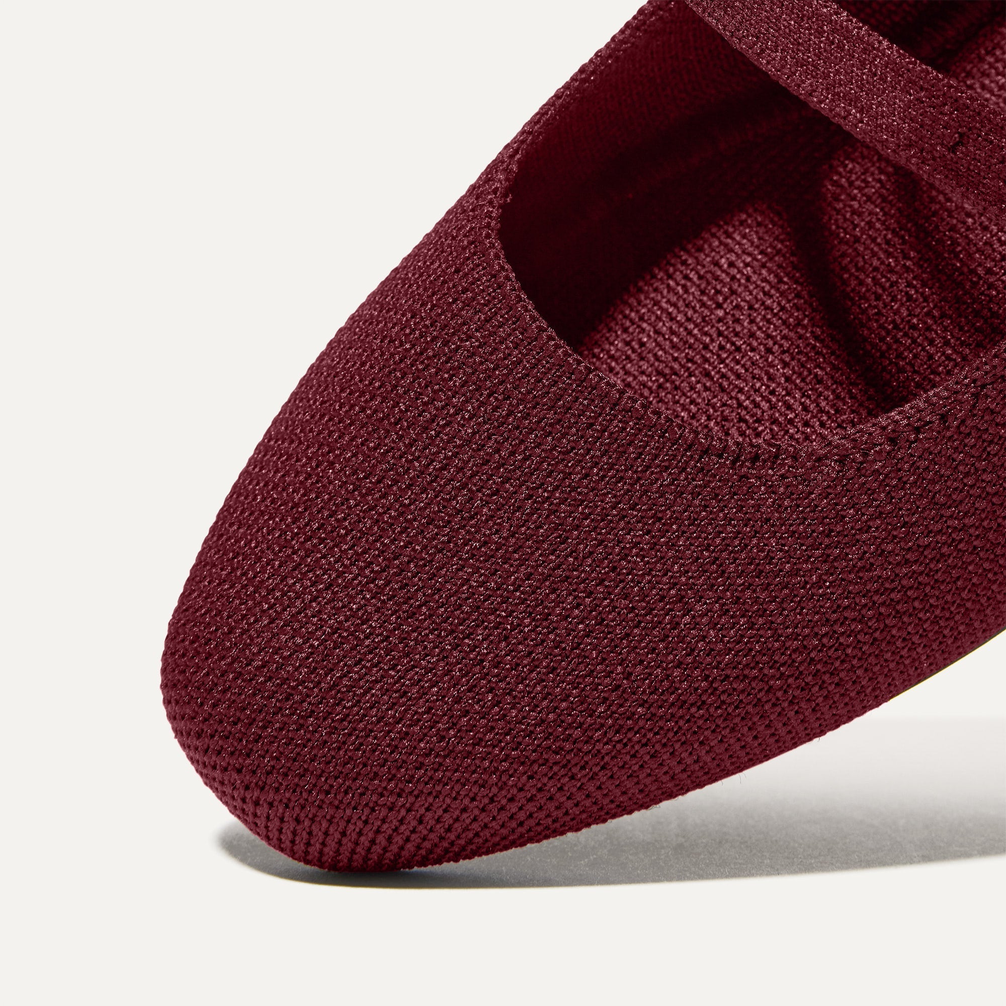 Close up of the toe and vamp of The Double Buckle Mary Jane in Cabernet.