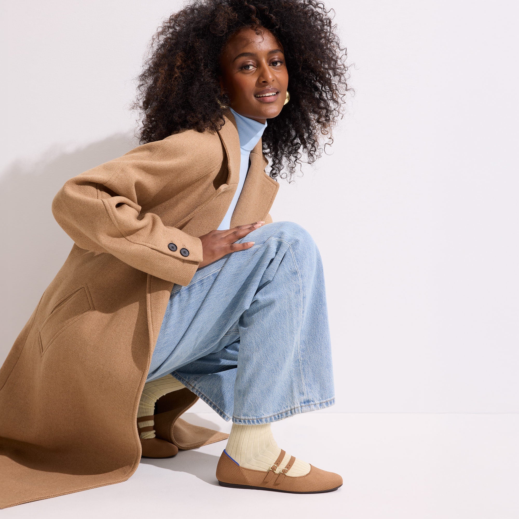 Alternate view of a model wearing The Double Buckle Mary Jane in Java Chip.