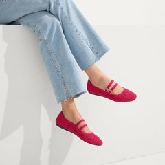 hover | Model wearing The Double Buckle Mary Jane in Rouge Crochet.