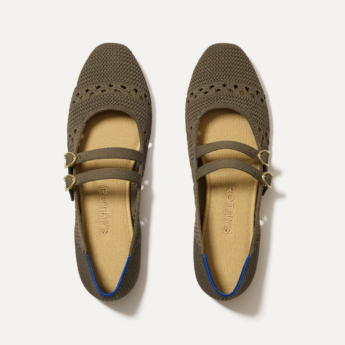 The Double Buckle Mary Jane in Safari Crochet shown from the top.